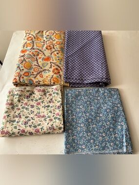 Vintage Quilting Sewing Cotton Floral Fabric Lot Pieces Multicolor Flowers